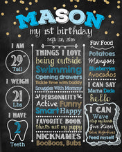 Load image into Gallery viewer, Boy First Birthday Poster Party Blue And Gold Chalkboard Sign Birthday Poster Boy Blue Party Sign Any Color Printed - Printable File CBD0006
