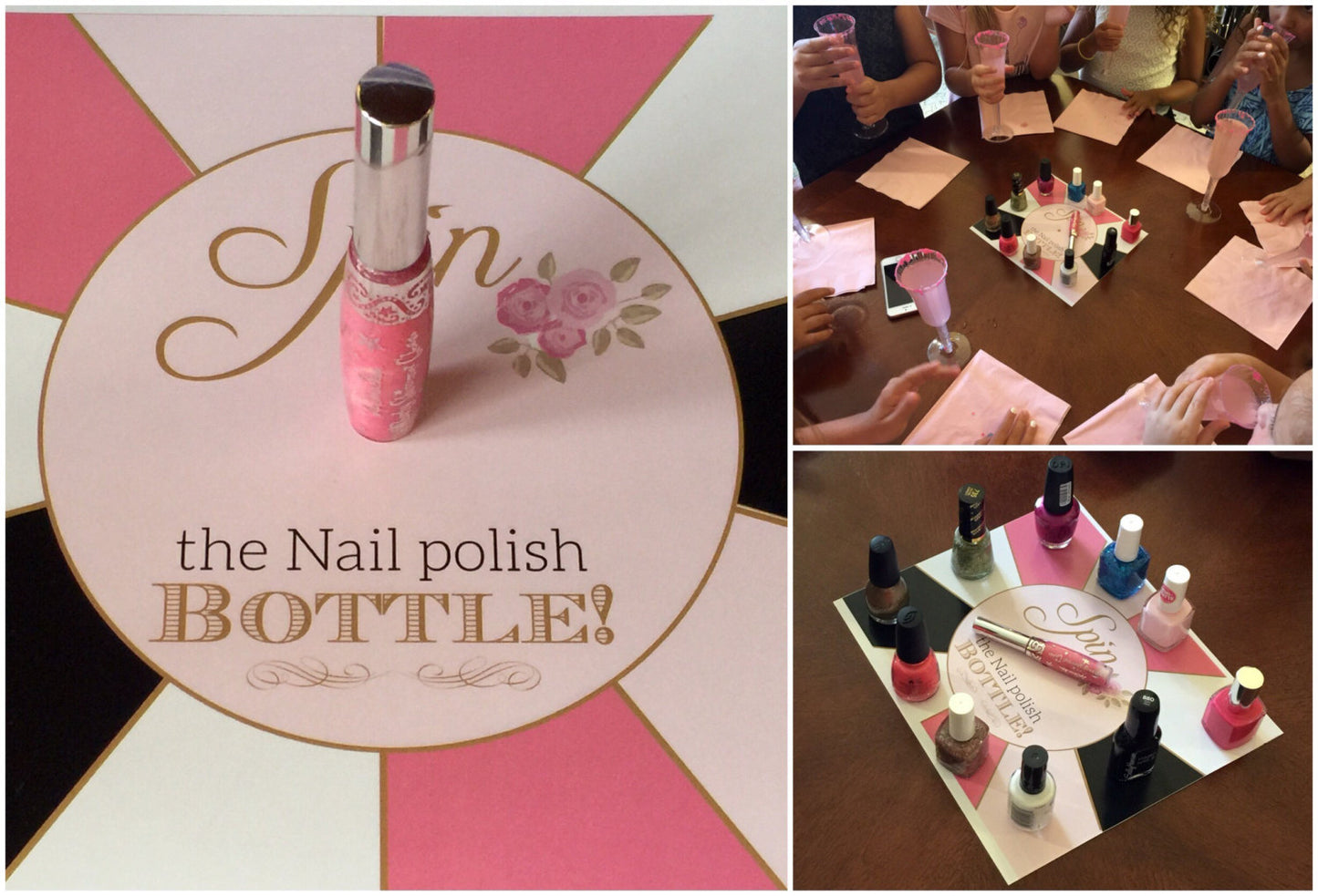 French Birthday Party Game "Spin the (nail polish) bottle" Parisian Party Pink and Gold Black and White | Printable Game DIY Size: 8x10"