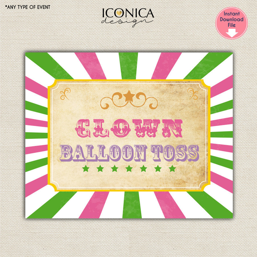 Carnival Party Signs Vintage Circus Signs Set Of 12 - 8x10" Digital Files, Printable Signs Welcome To The Carnival Hot Pink SBD0002