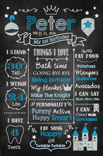 Load image into Gallery viewer, First Birthday Chalkboard Poster Knight Party Sign Knight Birthday Party Sign Blue Boy Party Milestones Poster - 1st Birthday CBD0036
