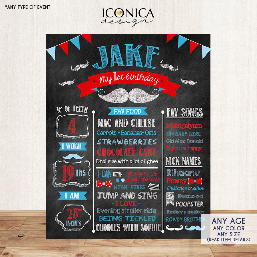 Mustache - Little Man - Chalkboard Sign Birthday Poster Digital File Any Color Any Age Any Event First Birthday Digital Or Printed Cbd0003
