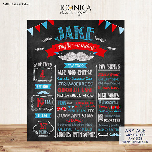 Mustache - Little Man - Chalkboard Sign Birthday Poster Digital File Any Color Any Age Any Event First Birthday Digital Or Printed Cbd0003