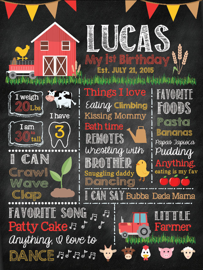 First Birthday Chalkboard Sign, Farm 1st Birthday Poster, Farm Birthday Bash, Little Farmer Poster, Printed or Printable File CBD0035
