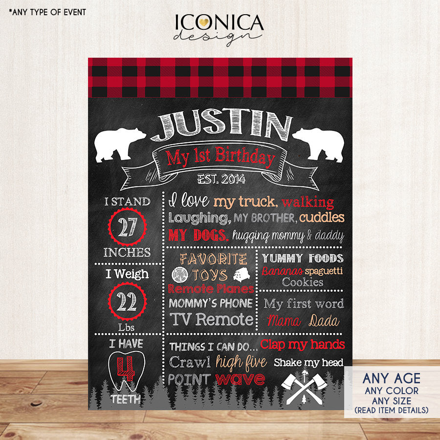 Lumberjack First Birthday Chalkboard Sign,Lumberjack Baby boy Birthday Poster, Personalized Lumberjack First Birthday, Buffalo Plaid,Cbd0001