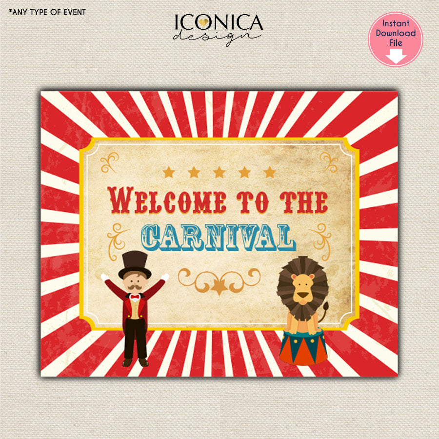 Carnival Party Signs Vintage Circus Signs Set of 12 - 8x10", Carnival Printable Signs Welcome to the Carnival SBD0003