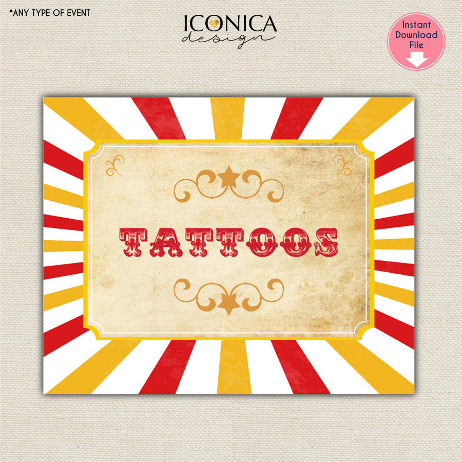 Carnival Party Signs Vintage Circus Signs Set of 12 - 8x10", Carnival Printable Signs Welcome to the Carnival SBD0003