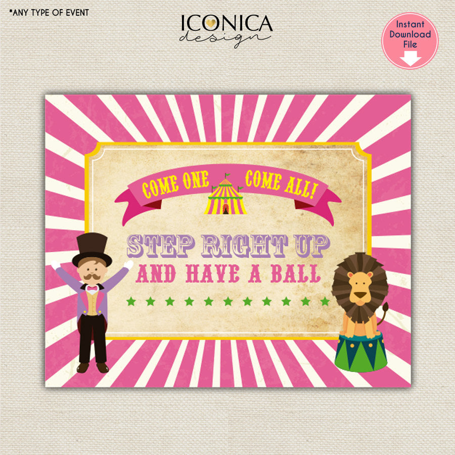 Carnival Party Signs Vintage Circus Signs Set Of 12 - 8x10" Digital Files, Printable Signs Welcome To The Carnival Hot Pink SBD0002