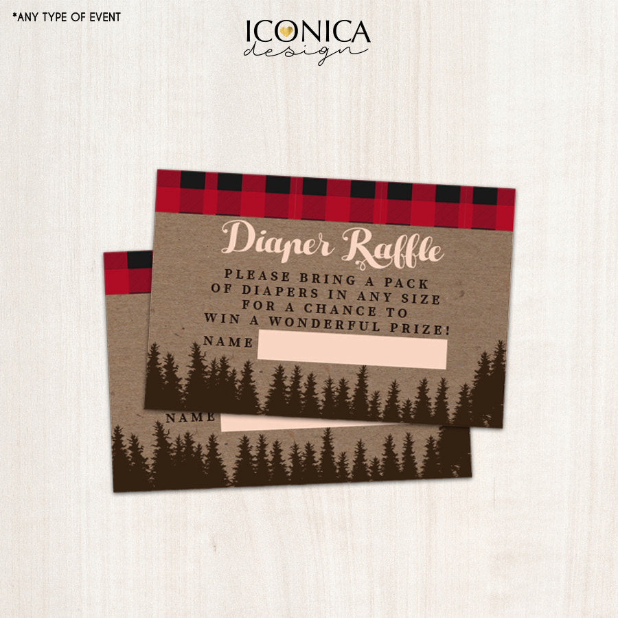 Lumberjack Diaper Raffle Tickets 3.5x2.5" Printable File, DIY, Non Personalized, Insert cards