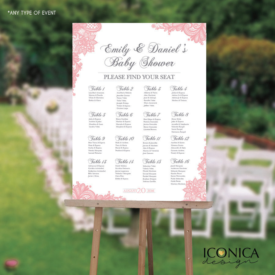 Seating Chart Board Elegant Baby Shower Seating Chart Guest List Chart Seating Chart Template Any event Printed SCW0005