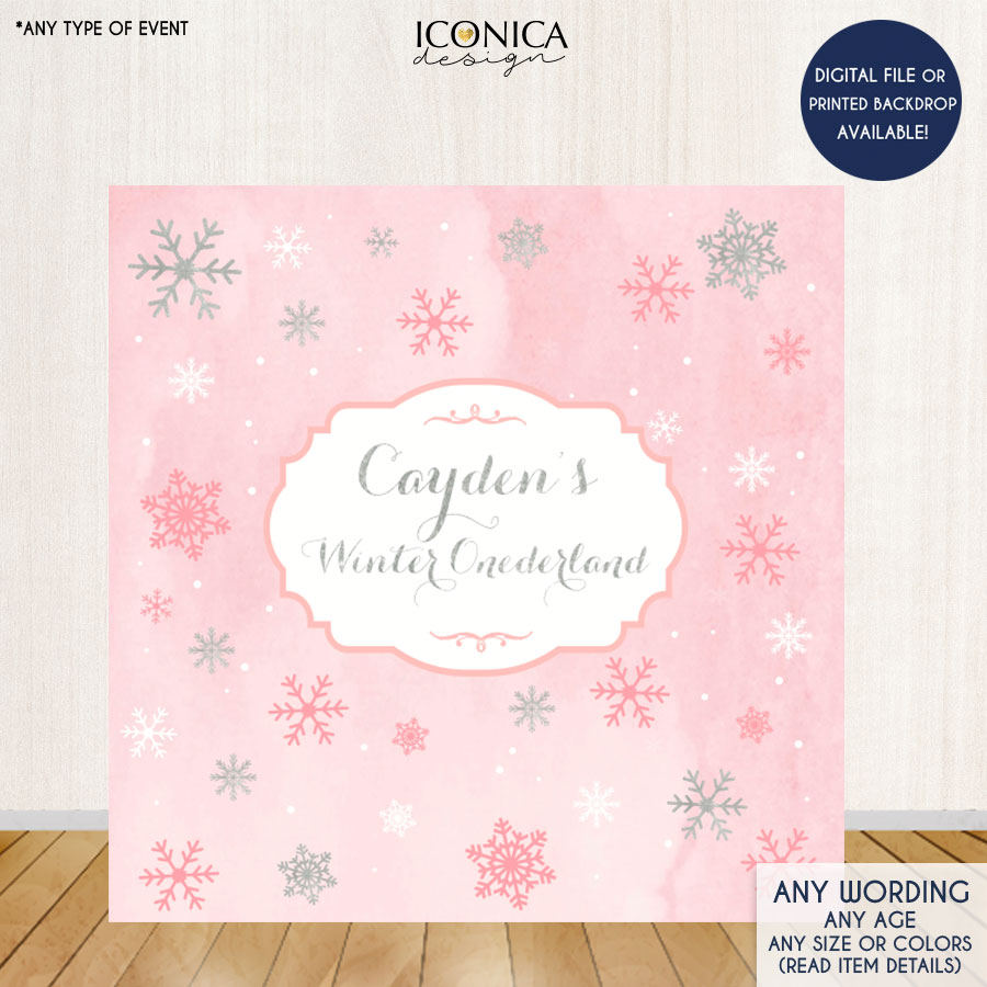 Winter ONEderland Pink Wonderland Silver Glitter Party Backdrop, Birthday Party, Any type of Event, Snowflakes, BBD0099