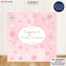 Load image into Gallery viewer, Winter ONEderland Pink Wonderland Silver Glitter Party Backdrop, Birthday Party, Any type of Event, Snowflakes, BBD0099
