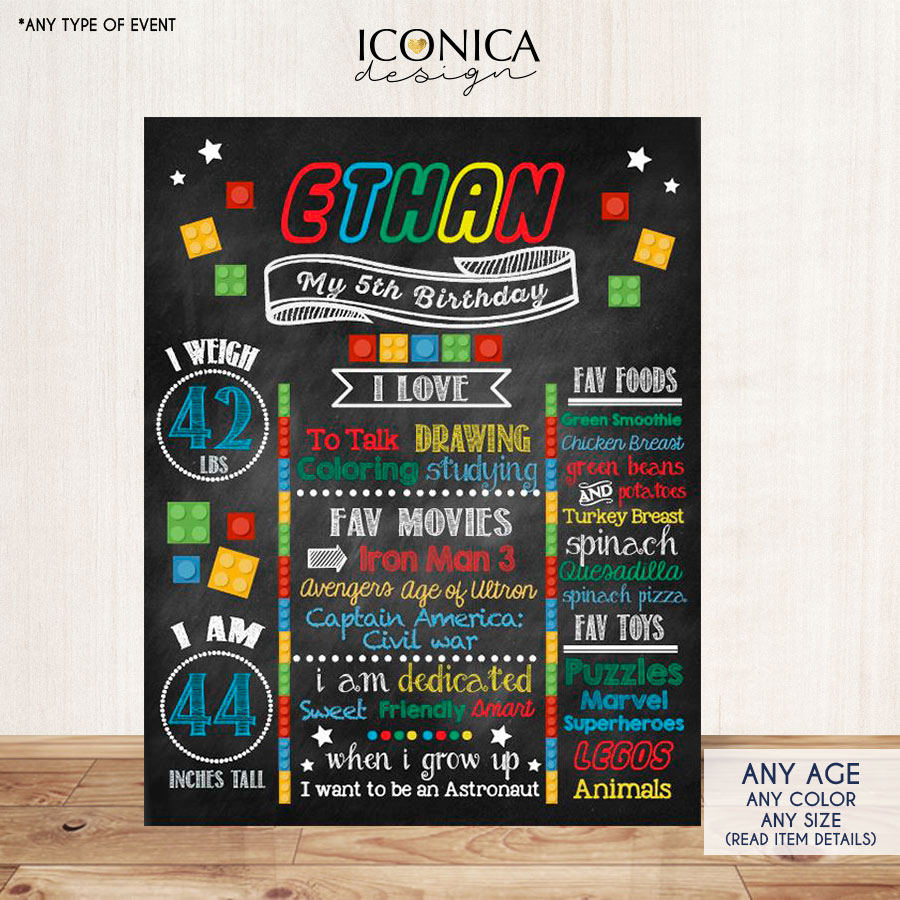 Color Bricks Party Decor Chalkboard Sign Birthday Poster Color Bricks Boys Or Girls Party Sign Printed Or Printable Sign