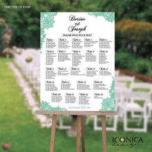 Load image into Gallery viewer, Wedding Seating Chart Board Mint Green Printable Guest List Chart Seating Chart Template Lace Mint Green Wedding Digital Or Printed SCW0001
