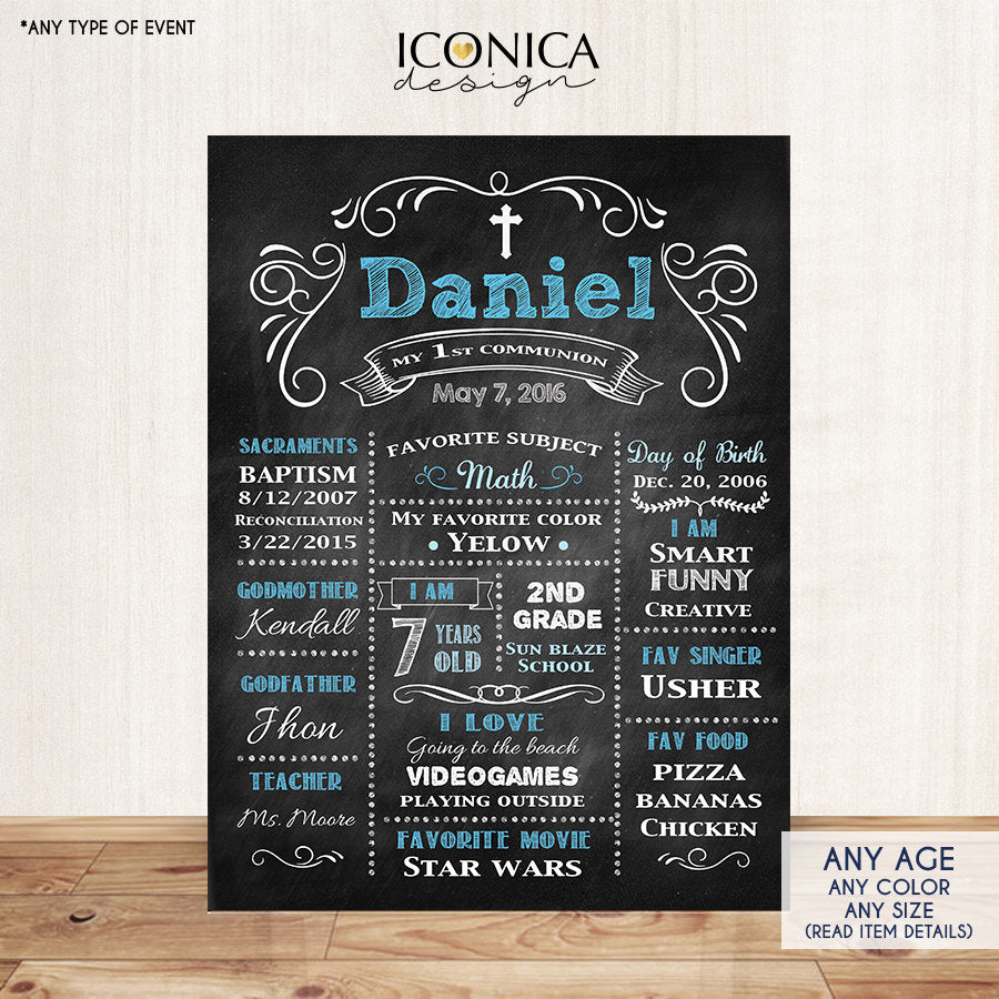 First Communion Chalkboard Sign - Baptism - Any Type Event - Boys Or Girls Chalkboard Poster Any Info, Printed Or Printable File Cfc0003