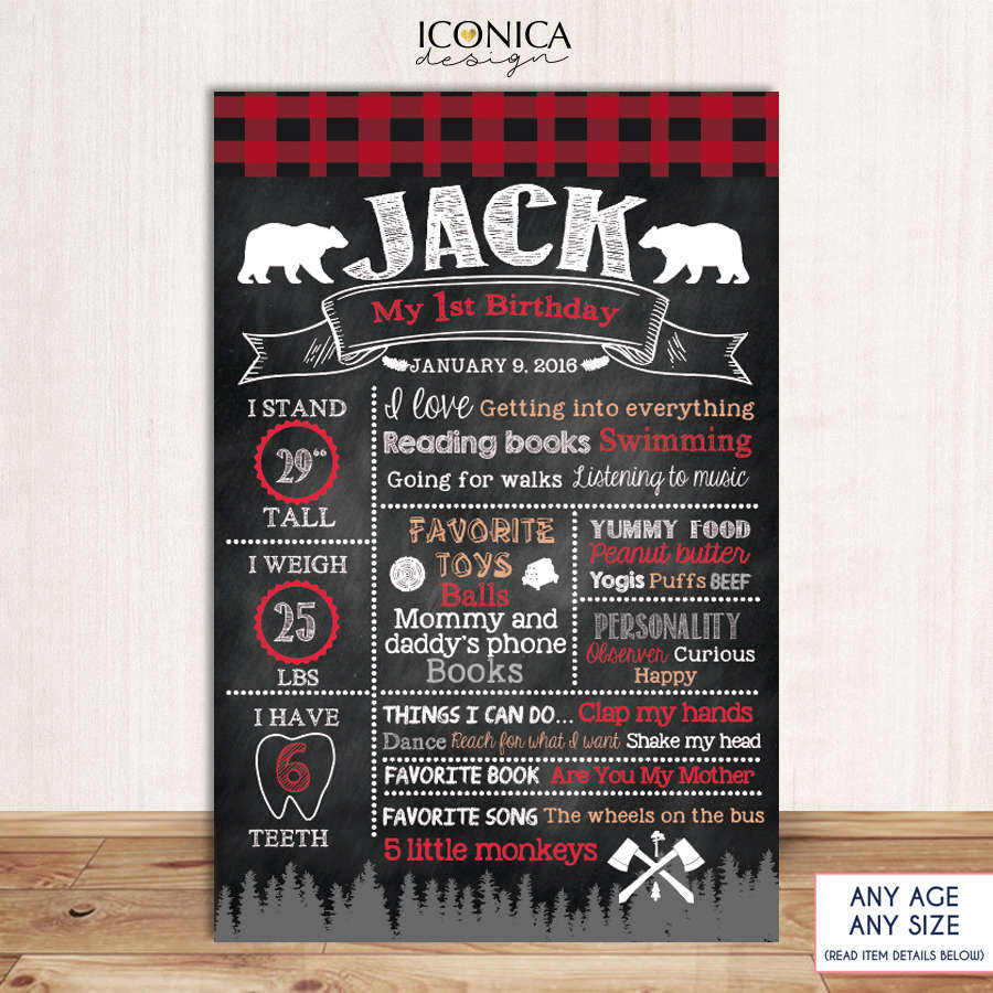 Lumberjack First Birthday Chalkboard Sign,Lumberjack Baby boy Birthday Poster, Personalized Lumberjack First Birthday, Buffalo Plaid,Cbd0001
