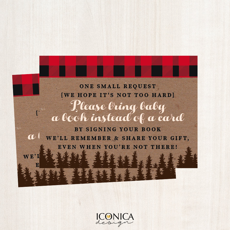 Lumberjack Book Request Cards 3.5x2.5" Stock The Library Cards, Lumberjack Baby Shower, Non Personalized,Printed Cards,Free Shipping CBR0001