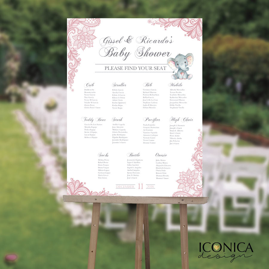 Seating Chart Board Elegant Baby Shower Seating Chart Guest List Chart Seating Chart Template Any event Printed SCW0005