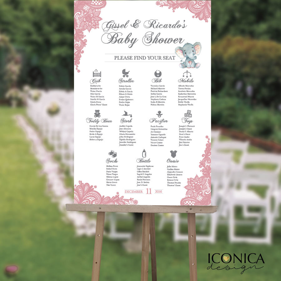 Baby Shower Seating Chart Board, Elegant Pink Lace Seating Chart, Guest List Chart, Seating Chart, Pink Lace, DIGITAL OR PRINTED SCW0010