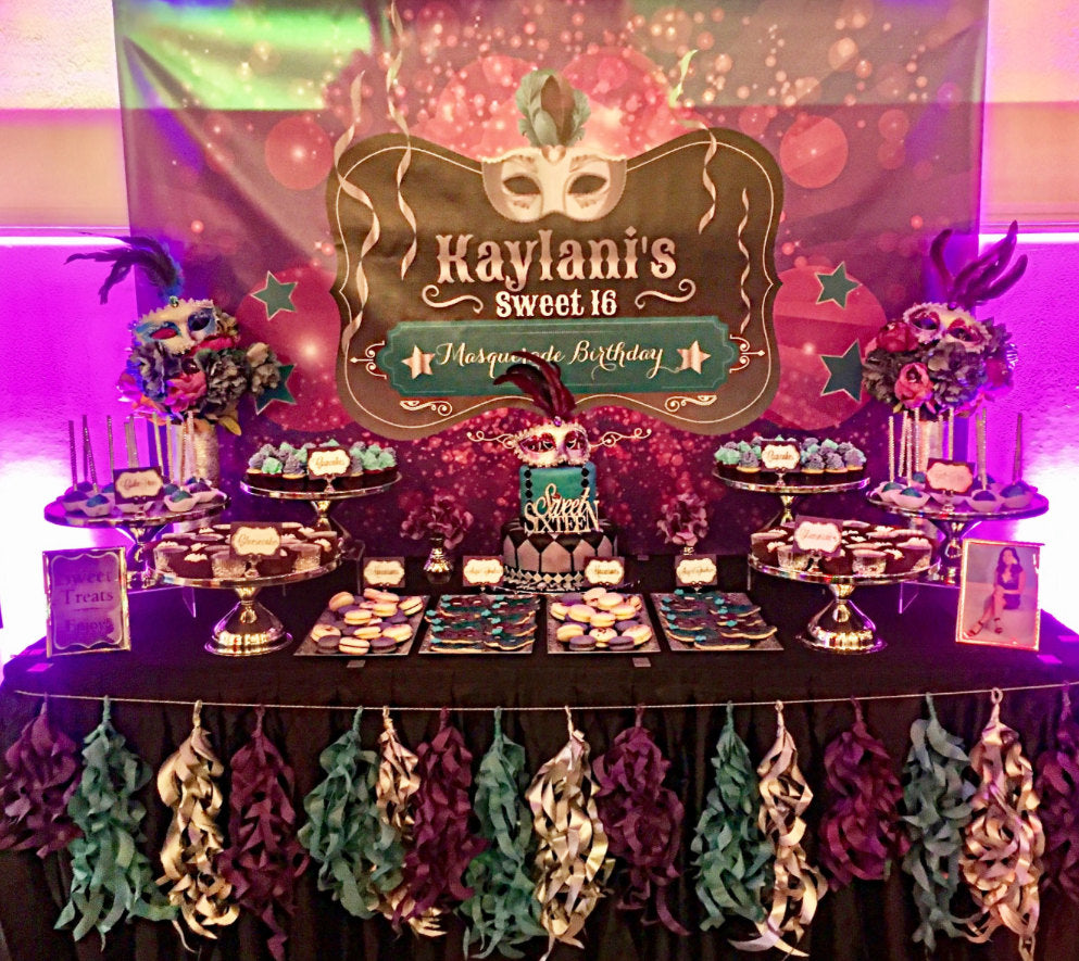 Masquerade Sweet Sixteen Party Backdrop or any age, Mardi Gras Party Photo Backdrop,Fat Tuesday Backdrop,Purple Teal Silver Party Any color
