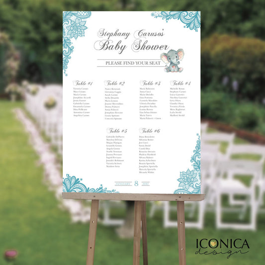 Baby Shower Seating Chart Board, Elegant Blue Lace Seating Chart, Guest List Chart, Seating Chart, Blue Lace, DIGITAL OR PRINTED SCW0004