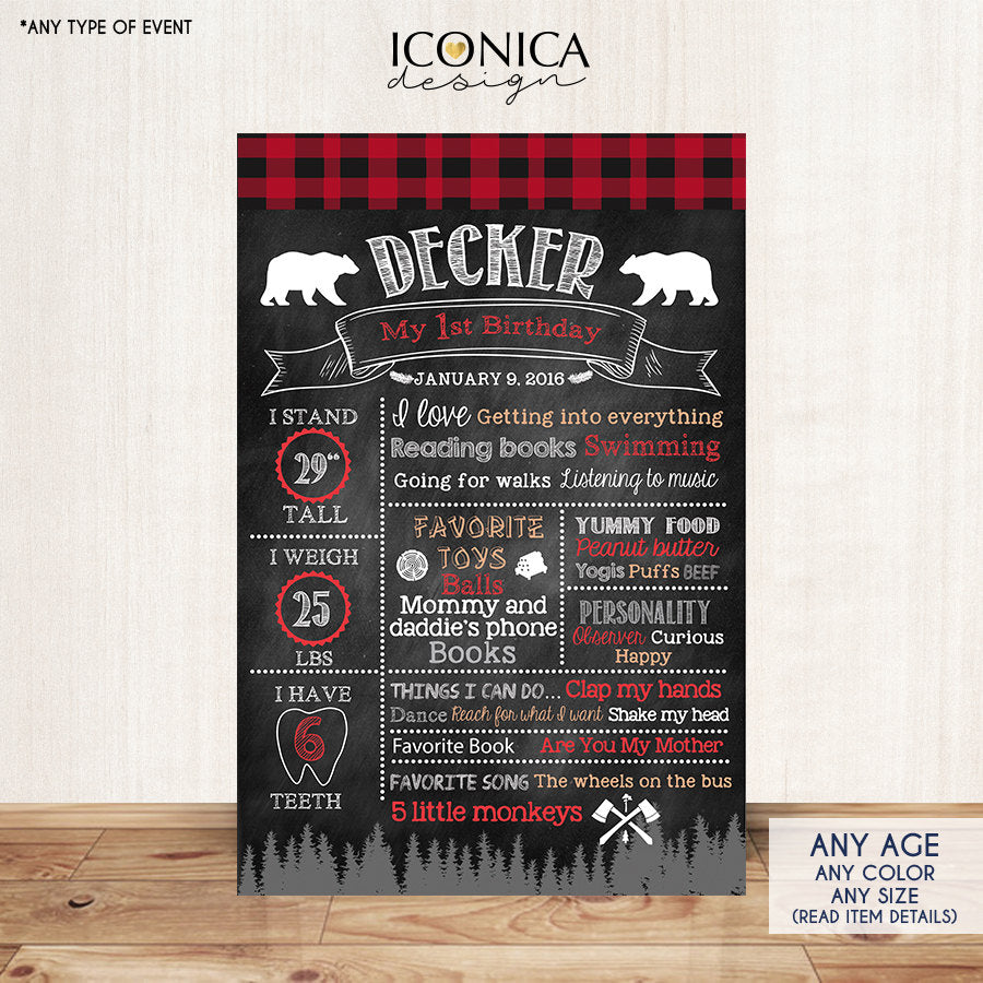 Lumberjack First Birthday Chalkboard Sign,Lumberjack Baby boy Birthday Poster, Personalized Lumberjack First Birthday, Buffalo Plaid,Cbd0001