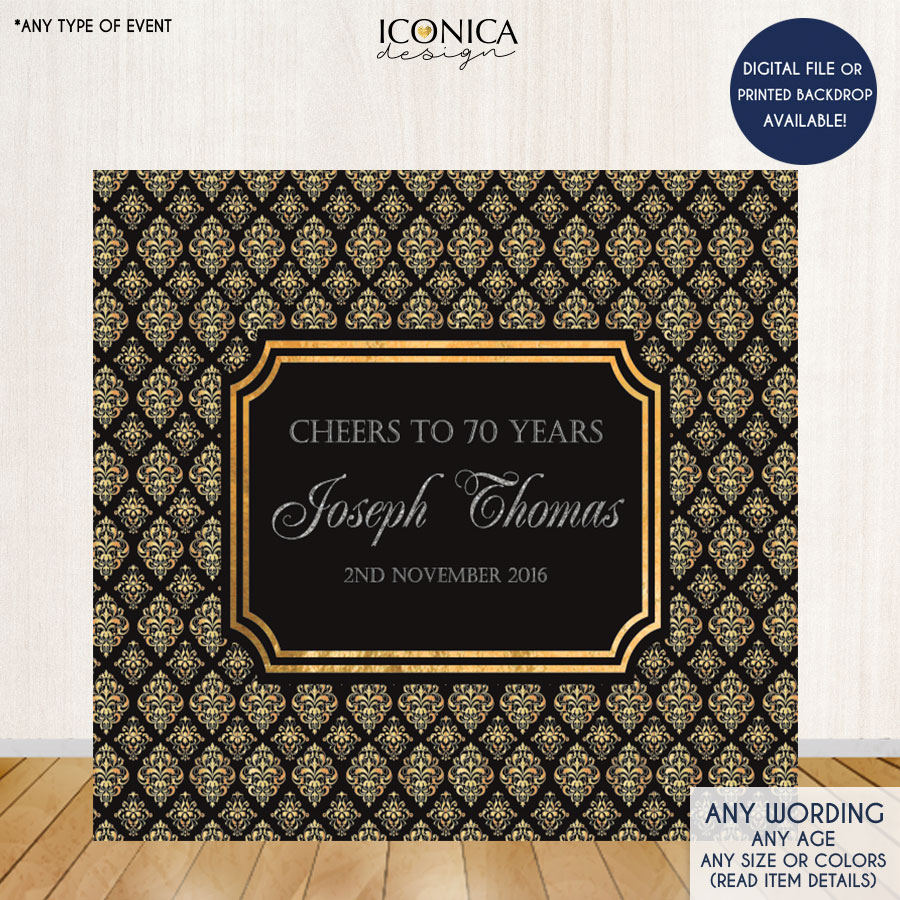 50th Birthday party Backdrop Damask Print, Milestone Birthday Backdrop, Photo Backdrop,Custom Step And Repeat,Gold Damask, Printed Bbd0030