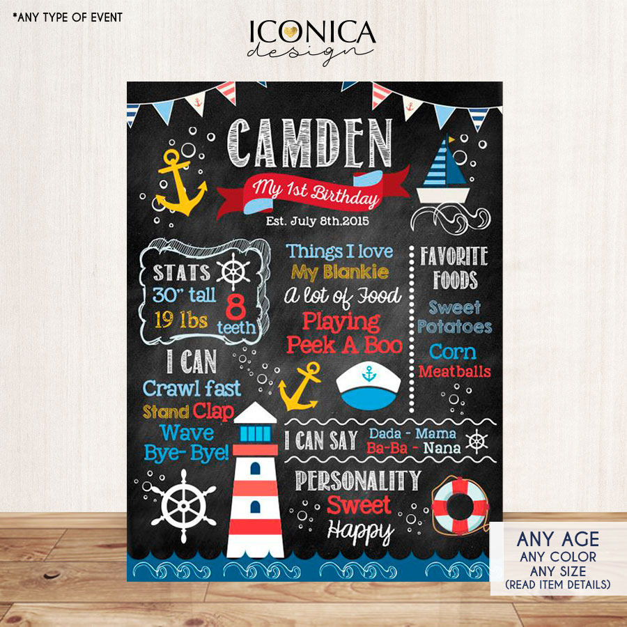 Nautical Chalkboard Sign First Birthday Poster Sailor 1st Birthday Party Ocean Under The Sea Nautical Party Printed Printable File Cbd0011