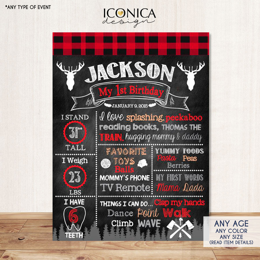 Lumberjack Party First Birthday Chalkboard Sign, Personalized Birthday, Birthday baby boy,buffalo plaid, lumberjack birthday Cbd0005