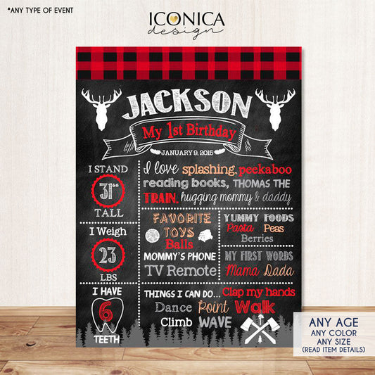 Lumberjack Party First Birthday Chalkboard Sign, Personalized Birthday, Birthday baby boy,buffalo plaid, lumberjack birthday Cbd0005