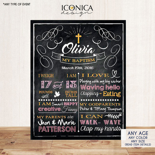 Baptism Chalkboard Sign - Any type event - Religious Chalkboard Poster - Any Color - Any info - Printed or Printable File CBP0003