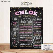 Load image into Gallery viewer, First Birthday Chalkboard Sign Girl First Birthday Party Decor Pink And Gold Chalkboard Poster Printed Or Printable Party Decor Cbd0007
