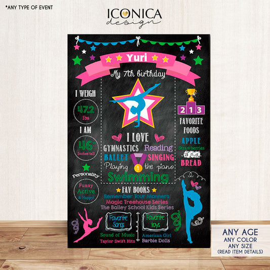 Gymnastics - Chalkboard Sign Birthday Poster - Any Color- Any Age- Any Type Of Event - First Birthday - Printed Or Printable File.