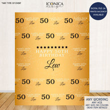Load image into Gallery viewer, Photo Booth Backdrop, 50th Birthday, Custom Step And Repeat Backdrops, Milestone Birthday Backdrop, Personalized, gold backdrop Printed - Bbd0001
