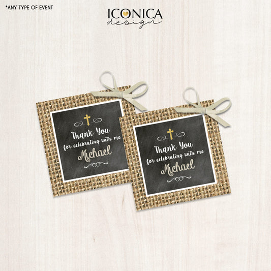 First Communion Favor Tags - Burlap Rustic Communion Party - Chalky Favor Tags - Digital File or Printed and Shipped Gift Tags TFC0001