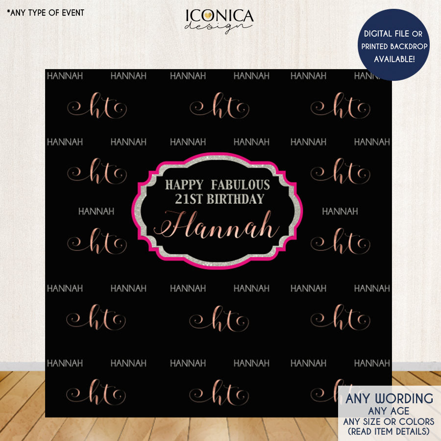 Birthday Photo Booth Backdrop, Purple & Pink, Step And Repeat Backdrop, Red Carpet Banner, 21st Birthday, Printed BBD0039