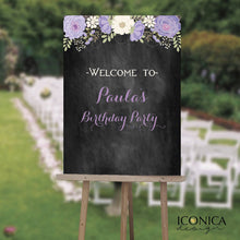 Load image into Gallery viewer, Floral First Birthday Welcome Sign Garden 1st Birthday Sign Chalkboard First Birthday Any Color Any Age Printed
