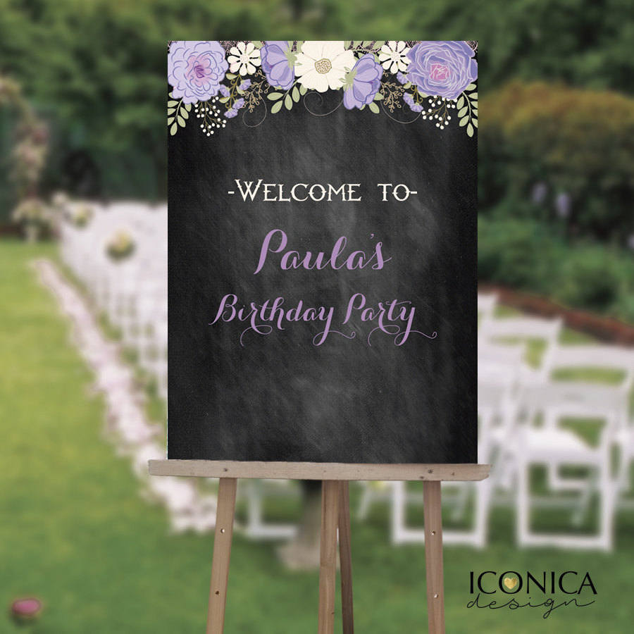 Floral First Birthday Welcome Sign Garden 1st Birthday Sign Chalkboard First Birthday Any Color Any Age Printed