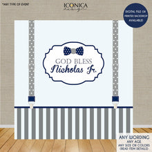 Load image into Gallery viewer, Boys First Communion Backdrop, Baptism Banner, Little Man Backdrop, Bow tie Backdrop, Religious Backdrop, Printed Bbp0003
