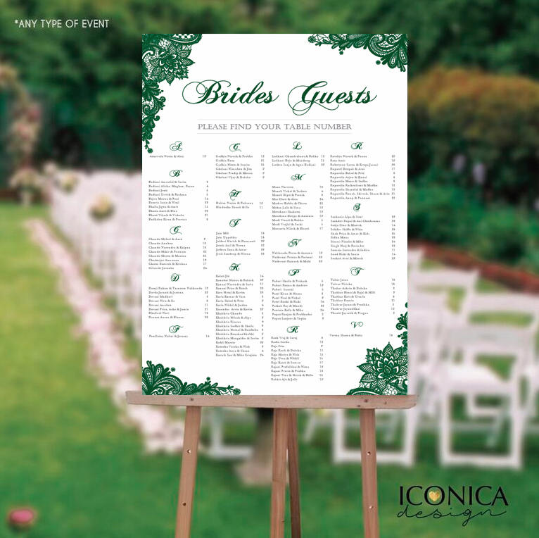 Wedding Seating Chart Board Elegant Seaweed Green Lace Seating Chart - Guest List Chart Seating Chart Template Or Printed Any Color Scw0007