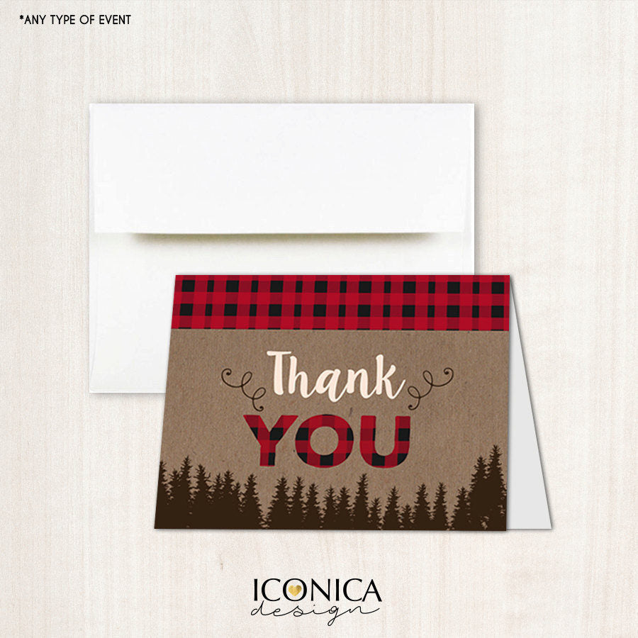 Lumberjack Thank You Cards,Buffalo Plaid Cards,Buffalo Check,set Of 10 A2 Folded,Envelopes Included,Non Personalized,Printed Cards TCF0001