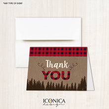 Load image into Gallery viewer, Lumberjack Thank You Cards,Buffalo Plaid Cards,Buffalo Check,set Of 10 A2 Folded,Envelopes Included,Non Personalized,Printed Cards TCF0001

