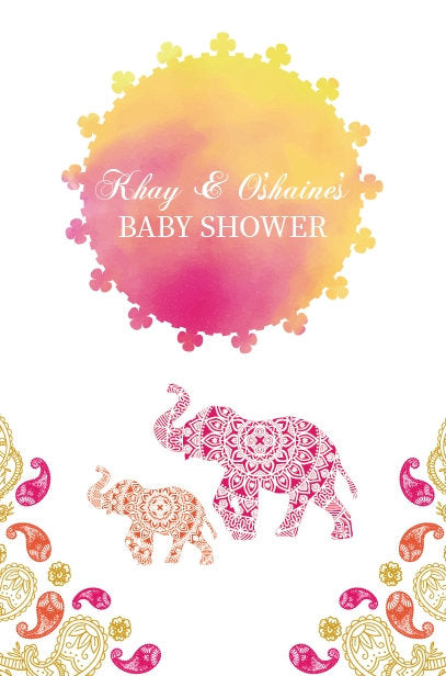Moroccan Baby Shower Backdrop,Bollywood Theme Backdrop, Indian Backdrop,Watercolor Elephant Party Backdrop, Any Event, Virtual Baby Shower