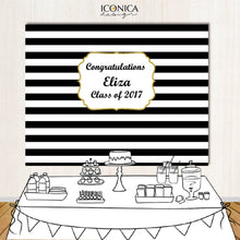 Load image into Gallery viewer, 30th Birthday Party Backdrop, Black And White Stripes Gold - Birthday Backdrop Any Age Or Event - Milestone Birthday Backdrop - Printed Bbd0052
