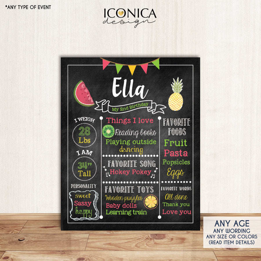Tutti Frutti Chalkboard Sign First Birthday, Any Age Fruits Party Two-tti Frutti Tutti Fruity Party Printed Or Printable File CBD0018