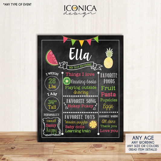 Tutti Frutti Chalkboard Sign First Birthday, Any Age Fruits Party Two-tti Frutti Tutti Fruity Party Printed Or Printable File CBD0018
