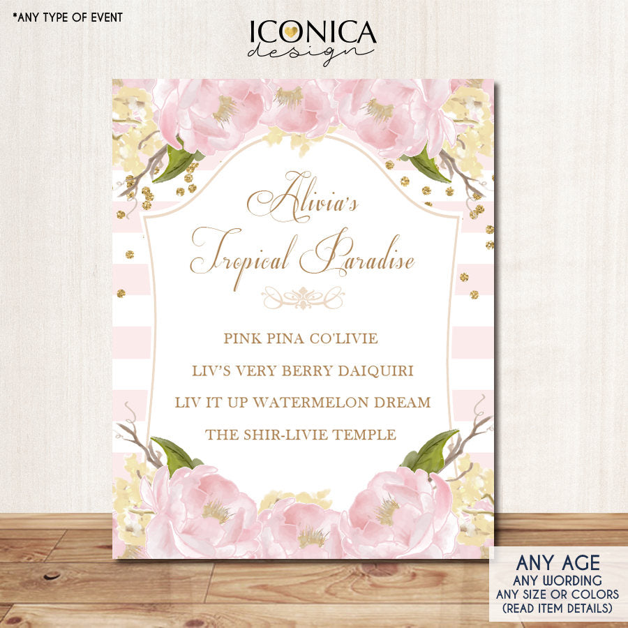 Signature Drink Sign 8.5" x 11", Floral Tabletop signs, Bar Menu Sign, Signature Cocktails - Printed Or Printable File