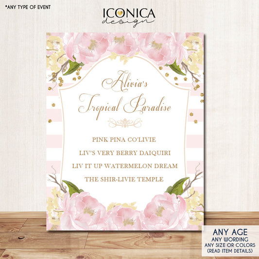 Signature Drink Sign 8.5" x 11", Floral Tabletop signs, Bar Menu Sign, Signature Cocktails - Printed Or Printable File