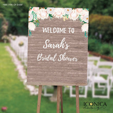 Load image into Gallery viewer, Bridal Shower Welcome Sign, Garden Party, Rustic Welcome Sign, Floral Welcome Sign, Bachelorette Party Decor, Printed or Printable File
