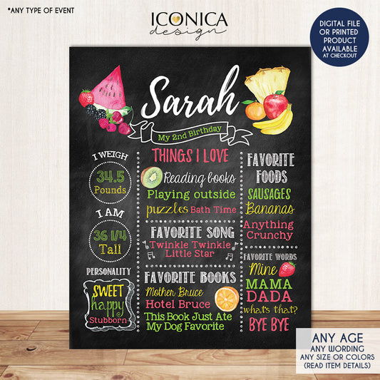 Tutti Frutti Chalkboard Sign First Birthday, Any Age Fruits Party Two-tti Frutti Tutti Fruity Party Printed Or Printable File CBD0042
