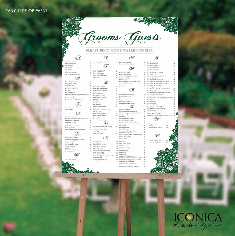Wedding Seating Chart Board Elegant Seaweed Green Lace Seating Chart - Guest List Chart Seating Chart Template Or Printed Any Color Scw0007